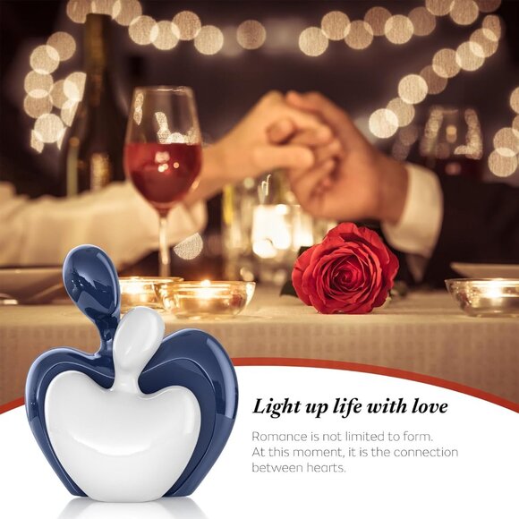 Blue White Mini Hugging Couple Statue Ceramic Lover Figurine Home Decor - Picture 6 of 6